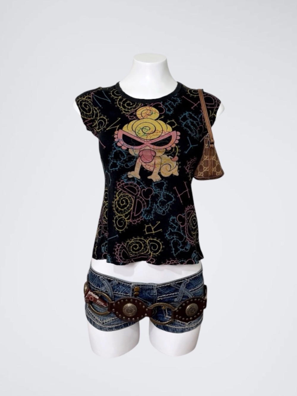 RARE VTG Archival Japanese Hysteric Glamour Mini Baby Graphic Tee Cap Sleeve
